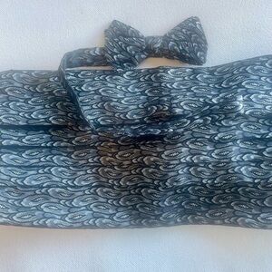 Robert Talbott Black & Grey Silk   Cummerbund XL up to 60 in Matching Bow Tie